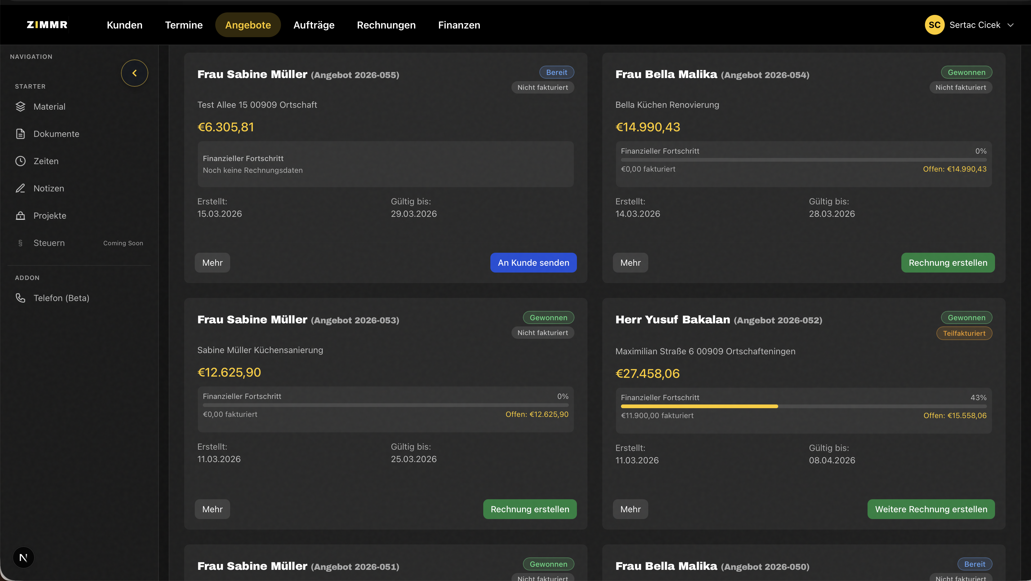 Aktuelle Angebotsseite in ZIMMR