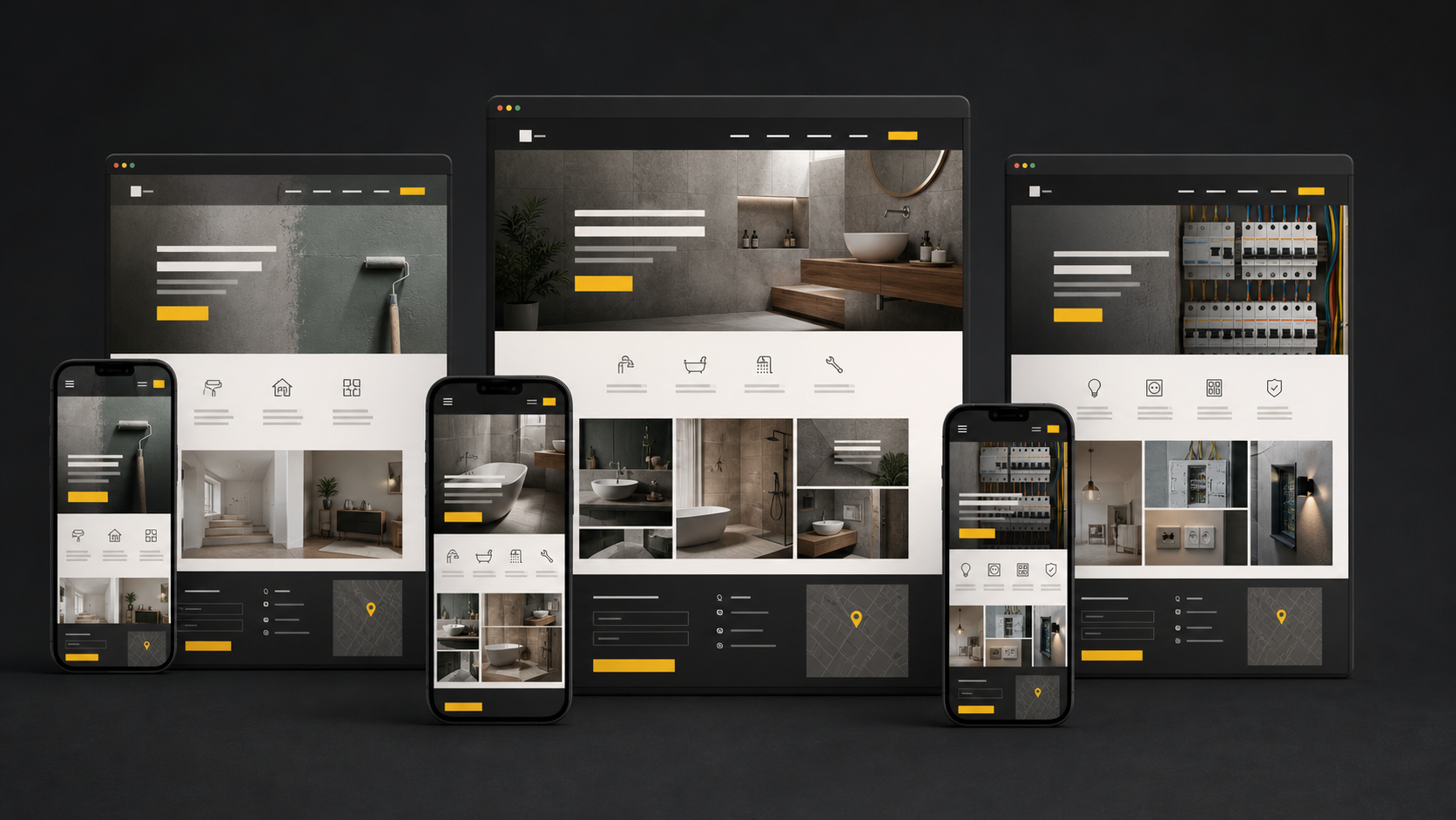 Professionelle Website-Mockups für Handwerksbetriebe auf Desktop und Smartphone